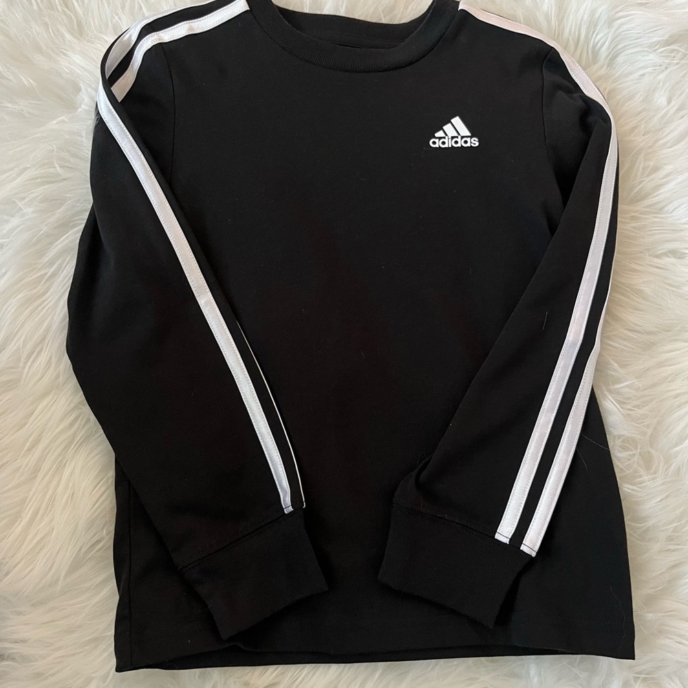Adidas Kids Long Sleeve Black Tee with White Stripes